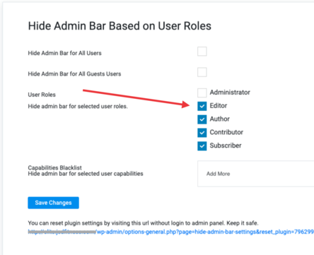 افزونه Hide Admin Bar Based on User Roles