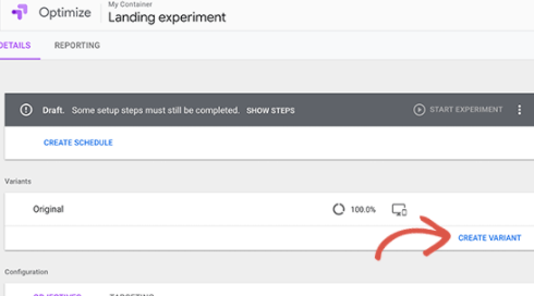 ایجاد experience برای تست A/B