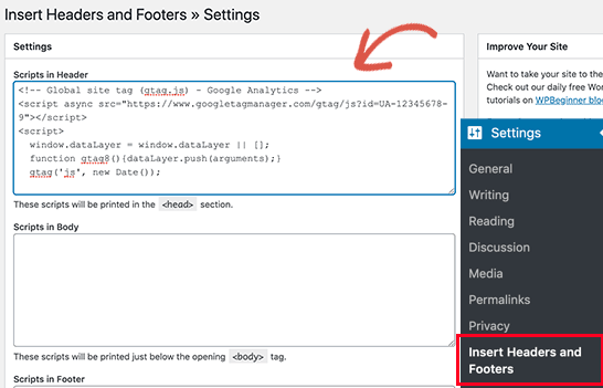 اتصال گوگل آنالیتیکس به سایت با افزونه Insert Headers and Footers