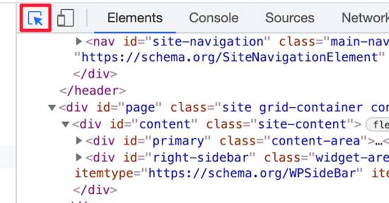 بازکردن Select an element برای پیدا کردن کد لوگو