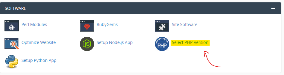 ورود به بخش Select PHP Version در هاست سی پنل