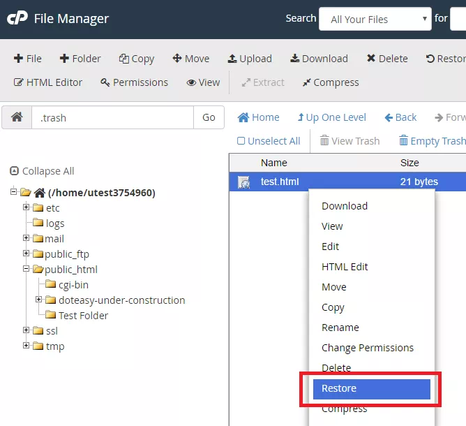 نحوه ریستور فایل ها و پوشه های حذف شده در Cpanel